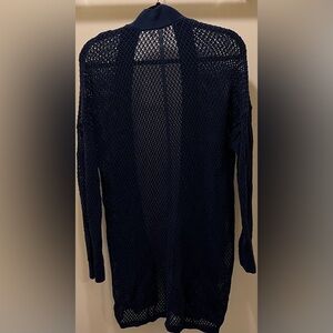 Wonderful, dark navy blue, long open-front cardigan!